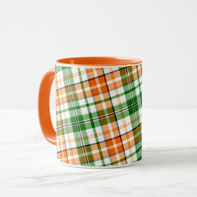 Vit Orange Grön Plaid Tartan Design  Mugg (Framsida vänster)