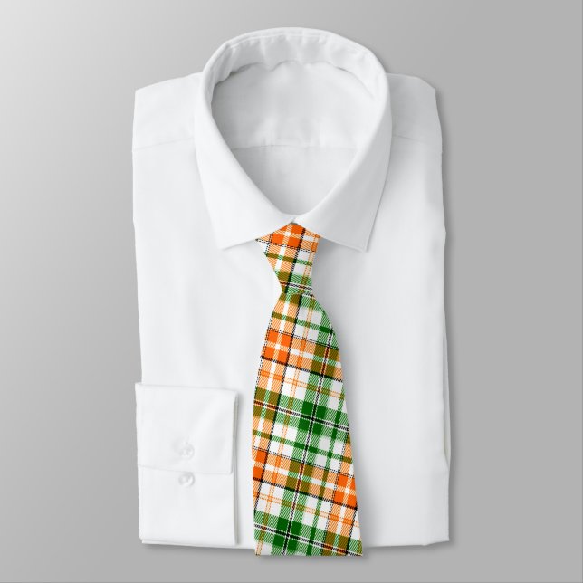 Vit Orange Grön Plaid Tartan Design  Slips (Bunden)