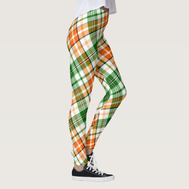 Vit Orange Grön Rutig Tartan Design  Leggings (Höger)