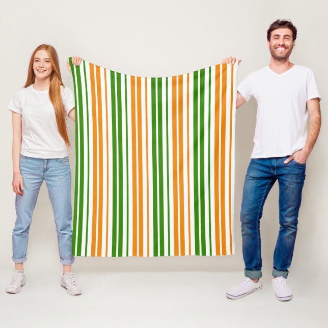 Vit Orange Grön Vertikal Randig Design   Fleecefilt (På plats)