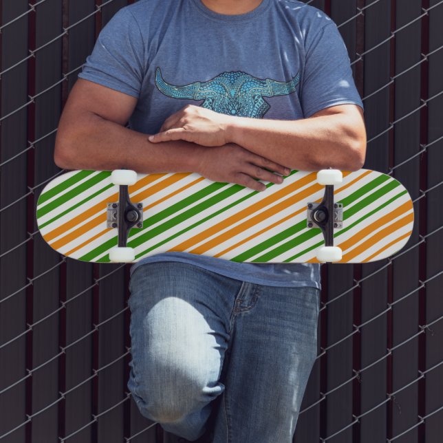 Vit Orange Grön Vertikal Randig Design   Mini Skateboard Bräda 18,5 Cm (Utomhus 3)