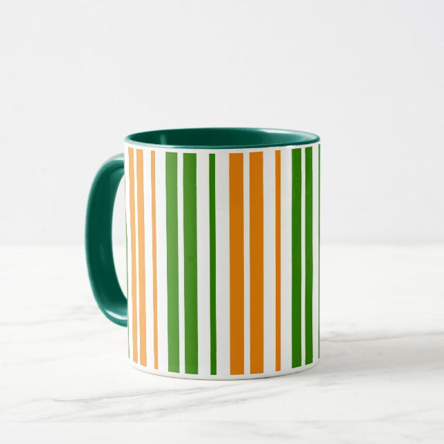 Vit Orange Grön Vertikal Randig Design   Mugg (Framsida vänster)