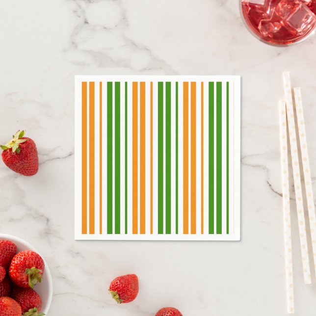 Vit Orange Grön Vertikal Randig Design   Pappersservett (Insitu)
