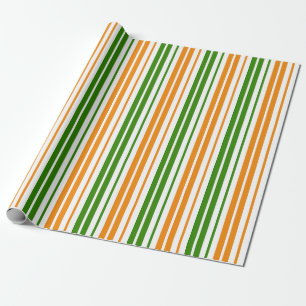 Vit Orange Grön Vertikal Randig Design Presentpapper