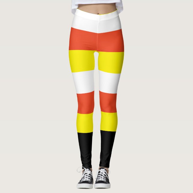 Vit Orange Gul & Svart Candy Corn Halloween Leggings (Framsida)