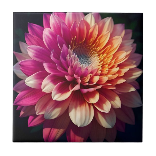 Vit Orange Gult Rosa Lila Blue Dahlia Flower Kakelplatta (Framsidan)