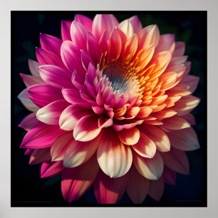 Vit Orange Gult Rosa Lila Blue Dahlia Flower Poster
