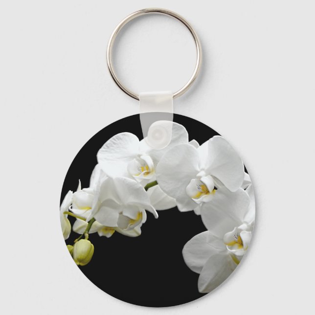 Vit Orchid-Blommar Nyckelring (Framsida)