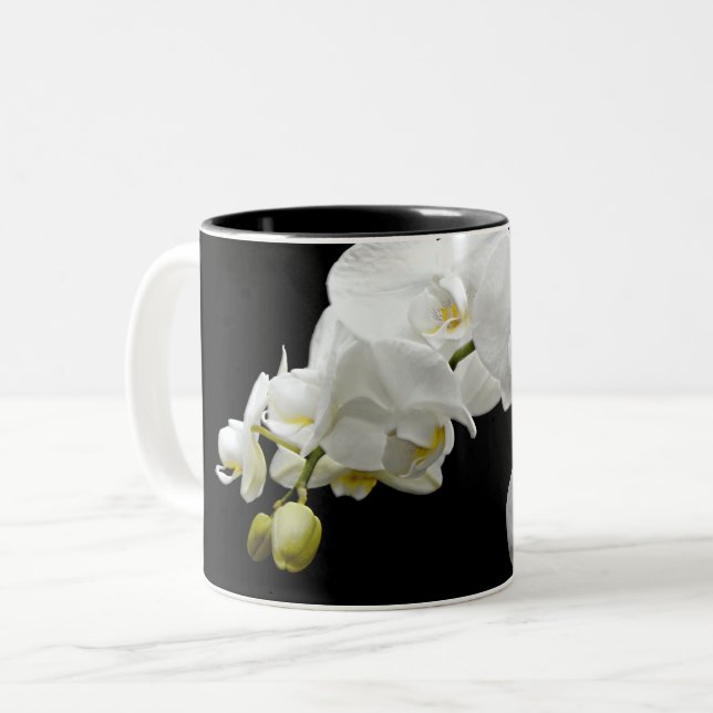 Vit orchid Blommar Två-Tonad Mugg (Framsida vänster)