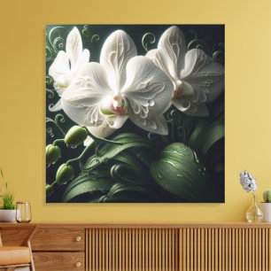 Vit Orchid-Blommigt Canvastryck