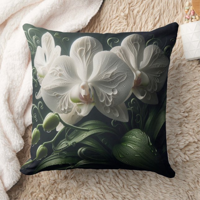 Vit Orchid-Blommigt Kudde (Filt)