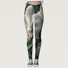 Vit Orchid-Blommigt Leggings
