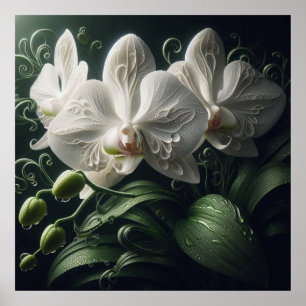 Vit Orchid-Blommigt Poster