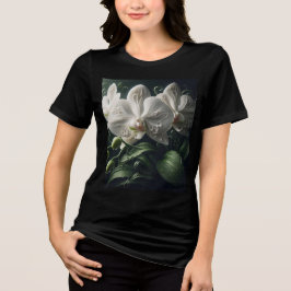 Vit Orchid-Blommigt T Shirt