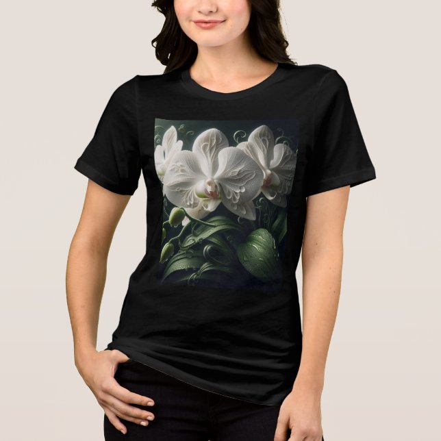 Vit Orchid-Blommigt T Shirt (Framsida)