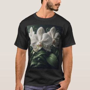 Vit Orchid-Blommigt T Shirt