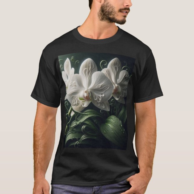 Vit Orchid-Blommigt T Shirt (Framsida)