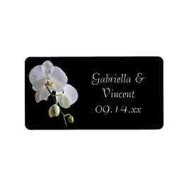 Vit Orchid på Märkrn Black Wedding Favor Adressetikett