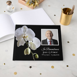 Vit Orchid på svart minnesfoto Gästböcker