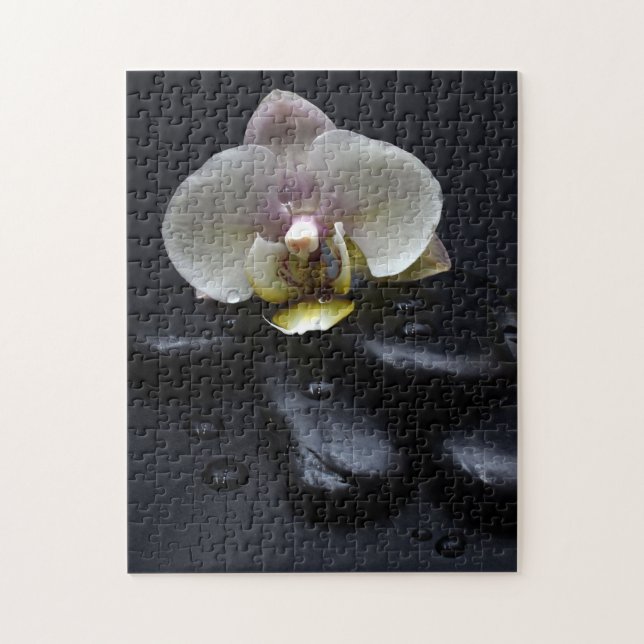 Vit Orchid på svarta stenar Pussel (Vertikal)