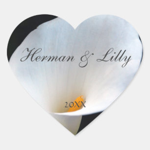 Vit Orchid Personlig Heart Bröllop Sticker Hjärtformat Klistermärke