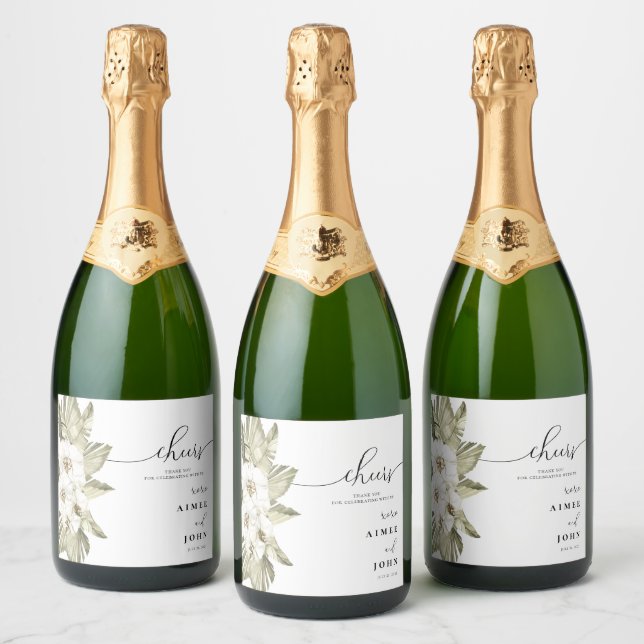 Vit Orchid Wedding Favor Sparkeling Vin-etikett (Flaskor)