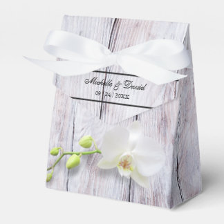 Vit Orchid Wooden Background Bröllop Presentaskar