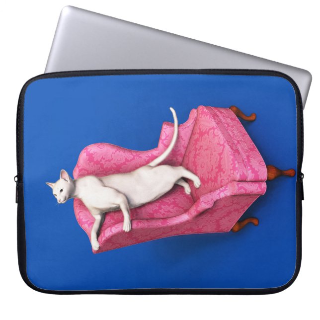 Vit orientalisk katt laptop sleeve (Framsidan)