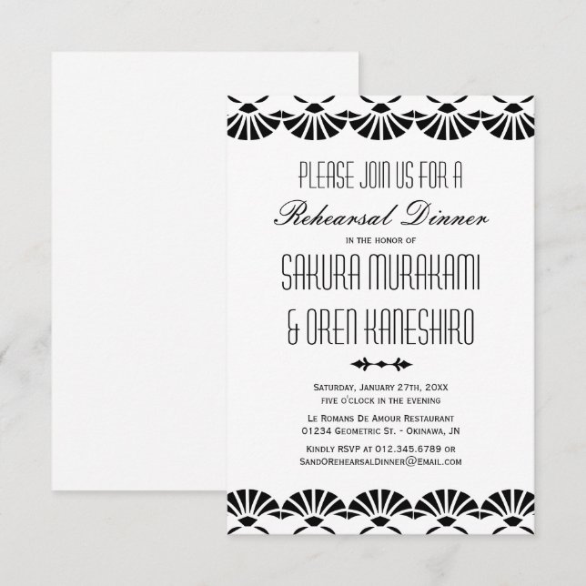 Vit orientalisk konst Deco-Stil repetitionsmiddag Inbjudningar (Fram/baksida)