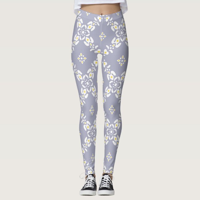 vit, orienterad mönster söt, vacker, vacker grått  leggings (Framsida)