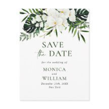 Vit orkidé bohemisk blomsterbröllop spara datumet