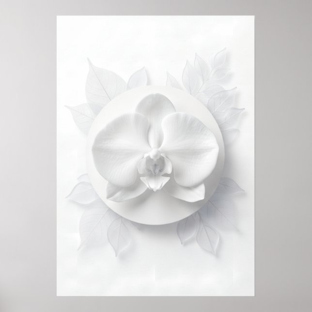Vit orkidé Minimal Monokrom Blommig Poster (Framsidan)