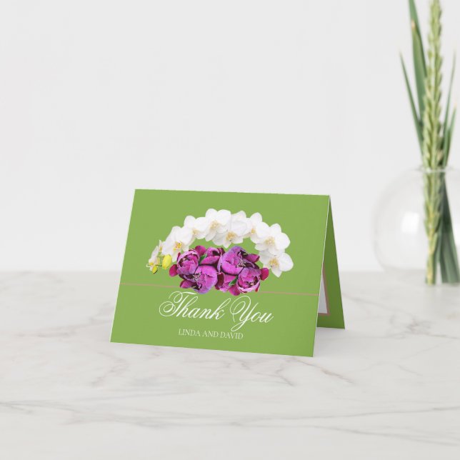 Vit orkidé och rosa peon botanisk tackkort (Framsida)