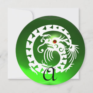 VIT ORMSDRAGON GRÖN EMERALD ÄDELSTEN MONOGRAM INBJUDNINGAR