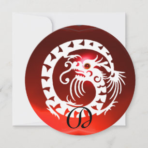 VIT ORMSDRAGON RÖD RUBIN ÄDELSTEN MONOGRAM INBJUDNINGAR