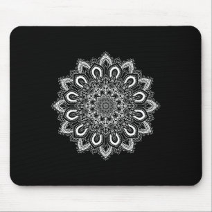 Vit Ornamenterad Lotusblomma Yoga Mandala Musmatta