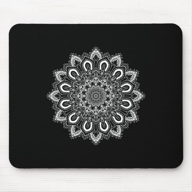 Vit Ornamenterad Lotusblomma Yoga Mandala  Musmatta (Framsidan)