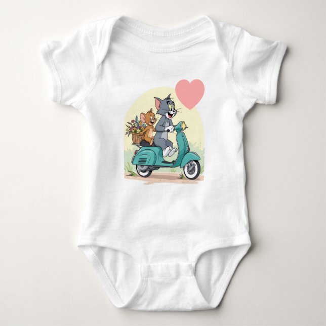 Vit overall med vacker Tom Jerry-design  T Shirt (Framsida)