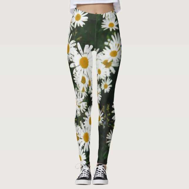 Vit Oxeye-Daisy, Måne Daisy Meadow Leggings (Framsida)