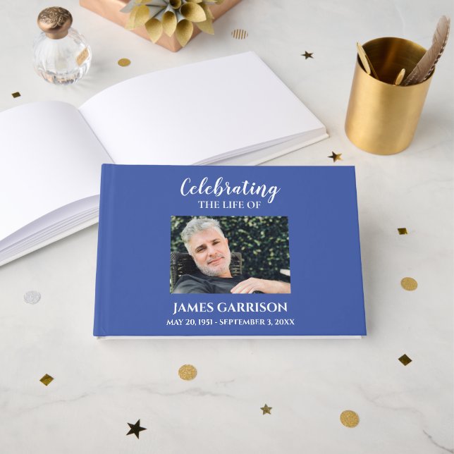 Vit på Blå Firande i livet med fotogäst Gästböcker (Framsida öppen)