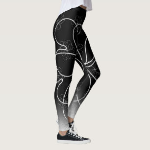 Vit på Black Chic hjärtaS-blomman Mönster Leggings