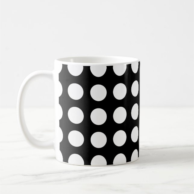 Vit på Black Large Storlek Vågrät Polka dots Kaffemugg (Vänster)