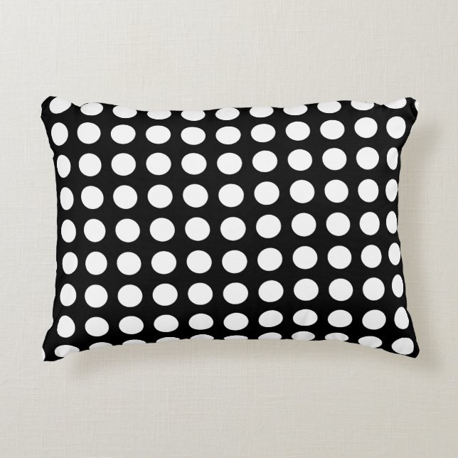 Vit på Black Large Storlek Vågrät Polka dots Prydnadskudde (Framsidan)