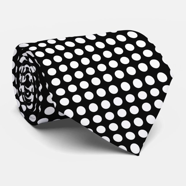 Vit på Black Large Storlek Vågrät Polka dots Slips (Rullad)