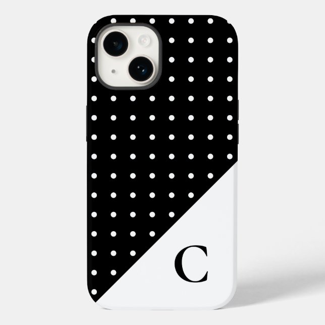 Vit på Black Polka Dot Mönster Monogram (Baksida)