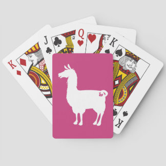Vit på färgllamaen som leker kort spel kort