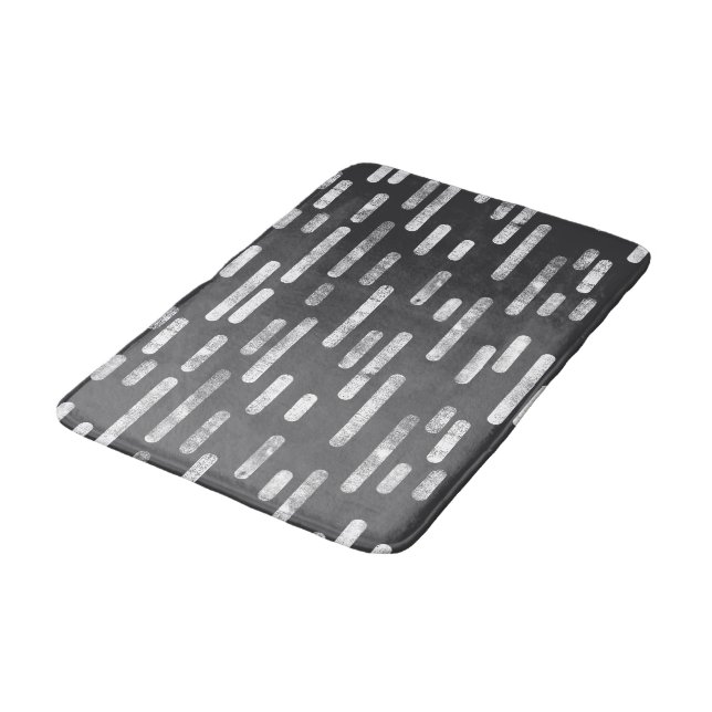 Vit på Graphite Inky Round Linjer Mönster Badrumsmatta (Vinklad)
