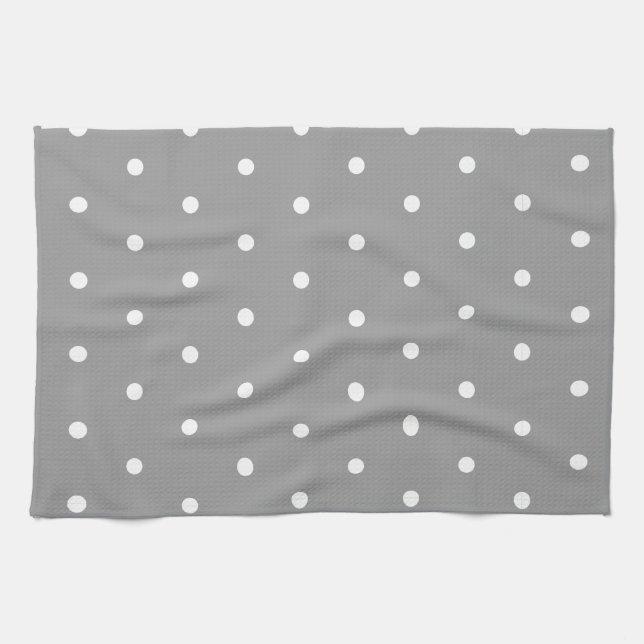Vit på Grått Polka dots Kökshandduk (Horisontell)