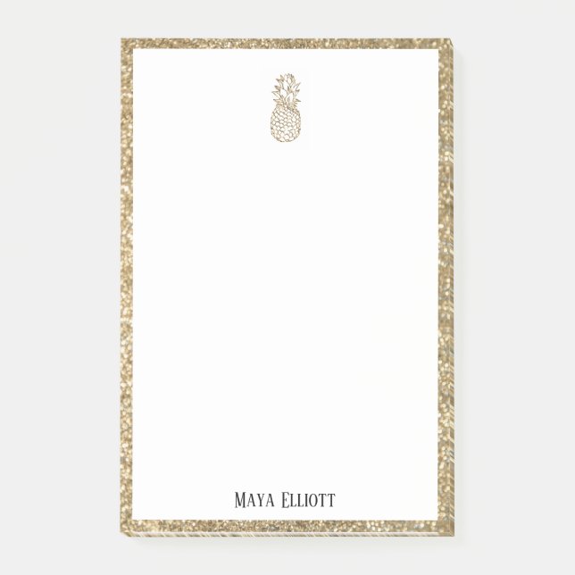Vit på guld falskt glitterananas & kant post-it block (Framsida)