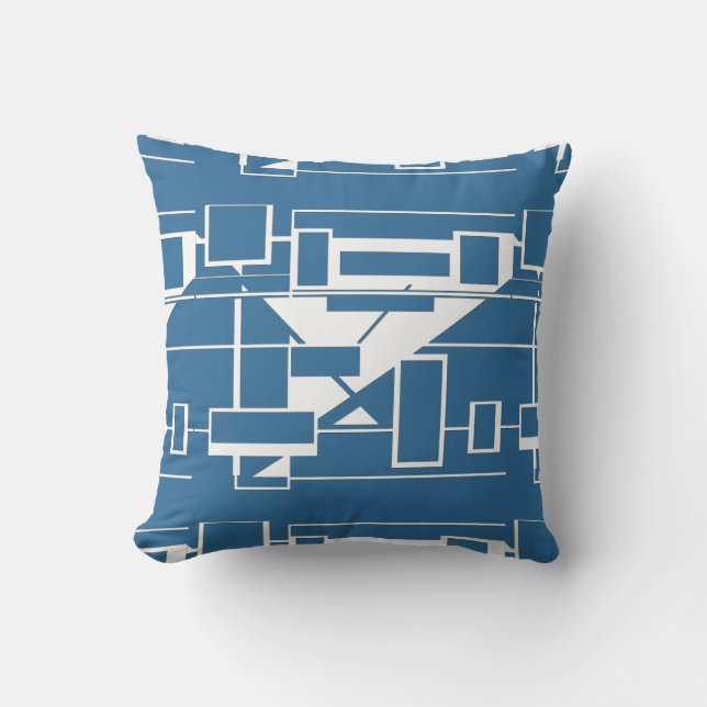 Vit på Ljusblå geometrisk Abstrakt labyrint Kudde (Framsida)